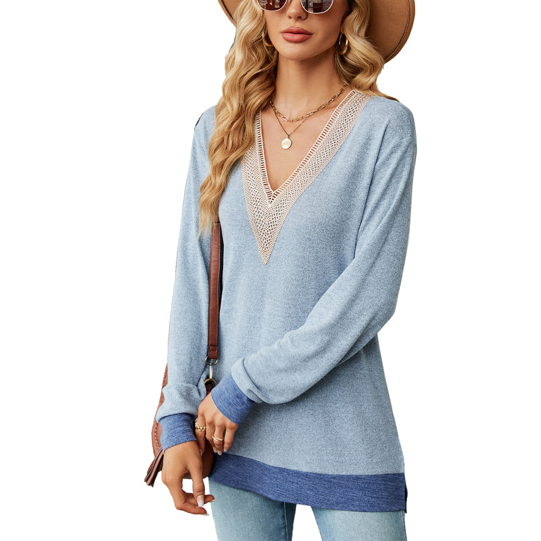 Viscose sweater for women with a playful V-neckline and delicate crochet accents Lune London