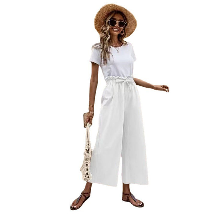 Ladies Elegant Culotte Pants with Chic Elastic Waist