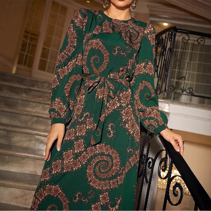 Elegant maxi dress for women with floral details and belt Lune London