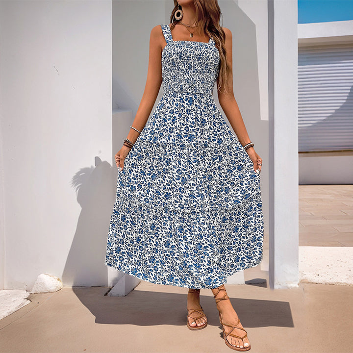 Chic Floral Print Smocked Maxi Dress for Women