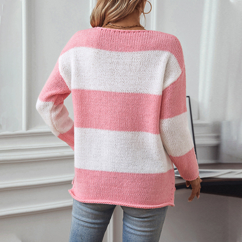 Casual knit pullover for women with a wide striped pattern Lune London
