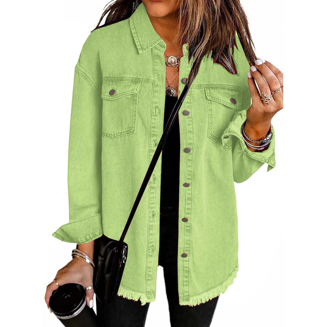 Casual denim shirt for women with frayed edges and convenient chest pockets Lune London