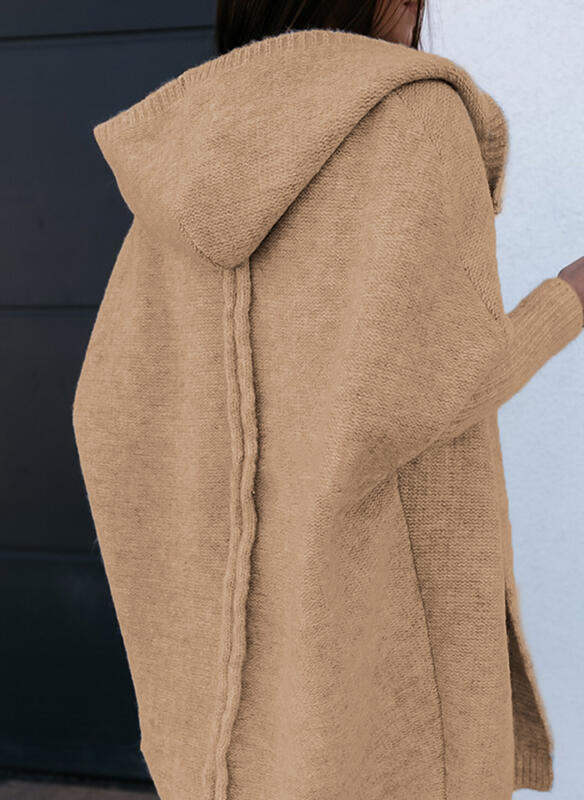 Hooded knit coat for women with side slits Lune London