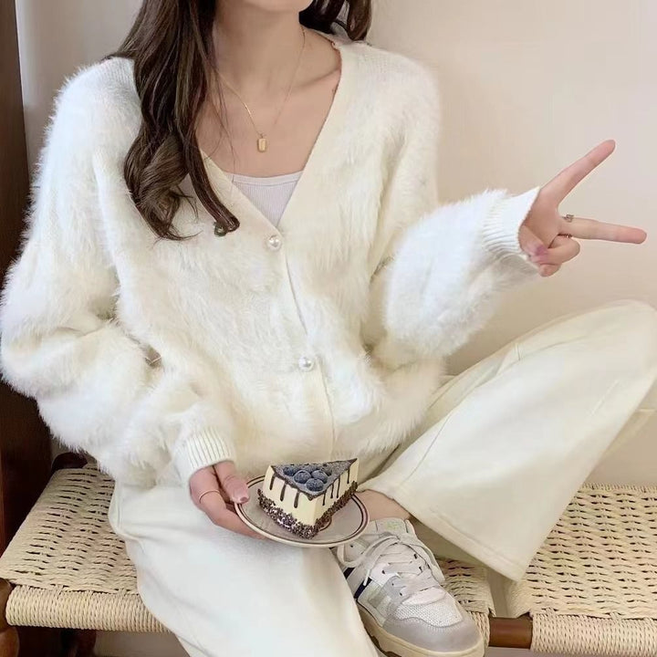 Femmes Cardigan Flou et Élégant avec Boutons en Perle Chic & Stil