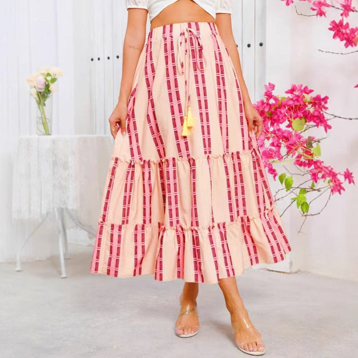 Maxi flared skirt for women with ruffle design and adjustable waist Lune London