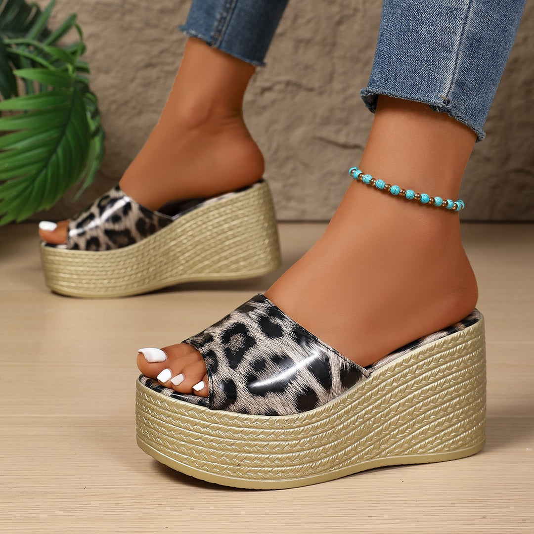 Ladies Platform Mules with trendy leopard print and refined strap design Lune London