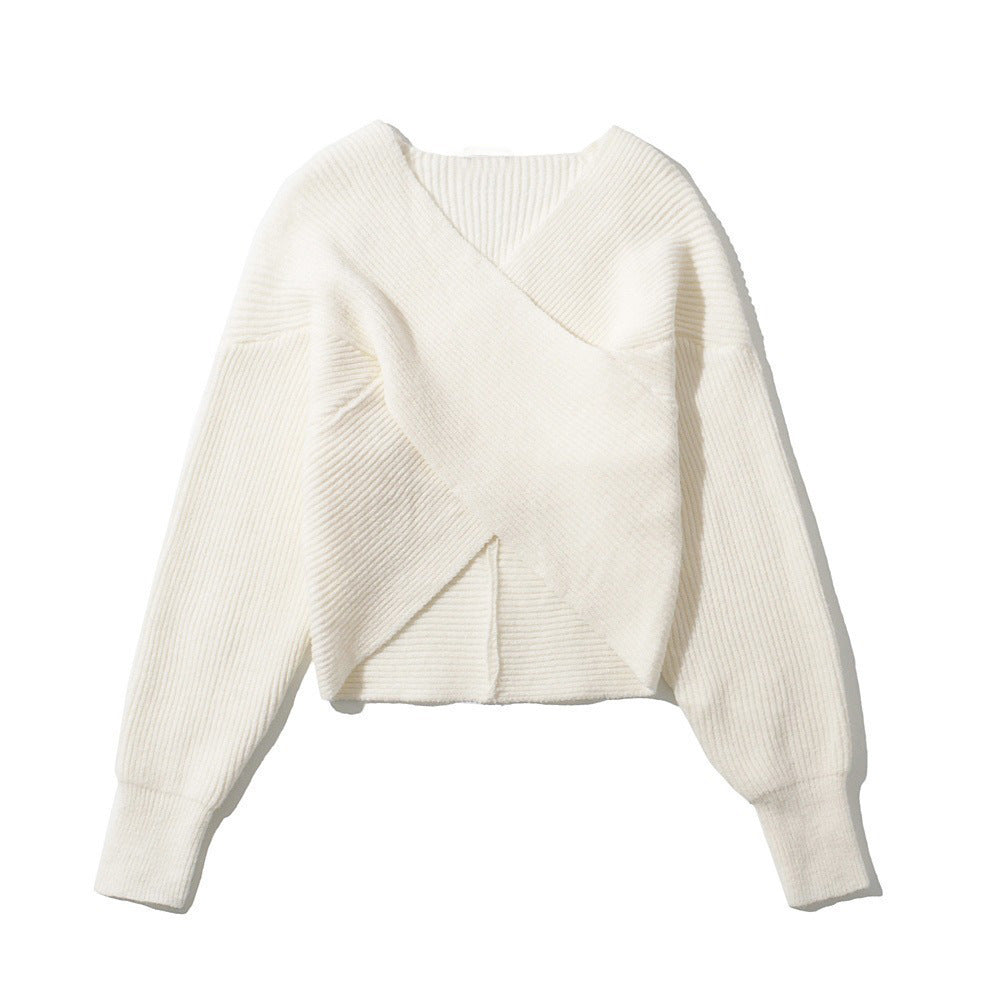 Oversized knit sweater with wrap design and textured fabric for women Lune London