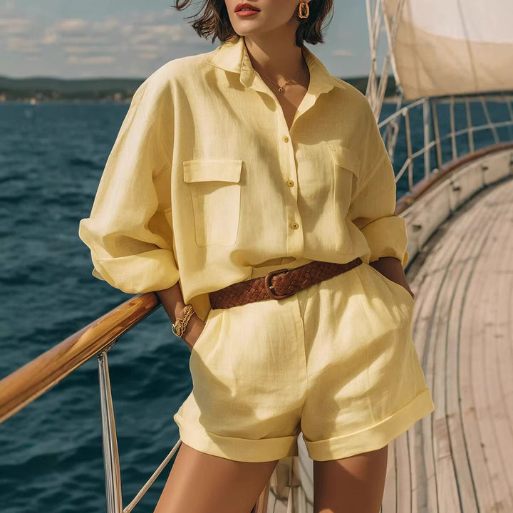 Women's Airy Short Sleeve Shirt and Shorts Set Lune London