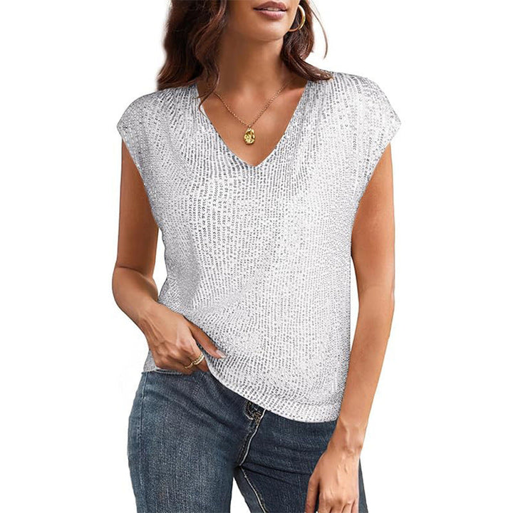 Women Sparkling V-Neck Top with Sequins Lune London