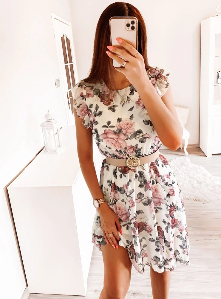 Chic and Stylish Floral Cap Sleeve Midi Dress