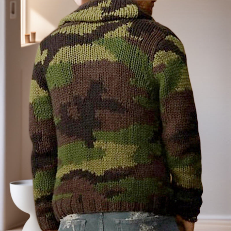 Men's knitted jacket with unique camouflage design and high collar Lune London