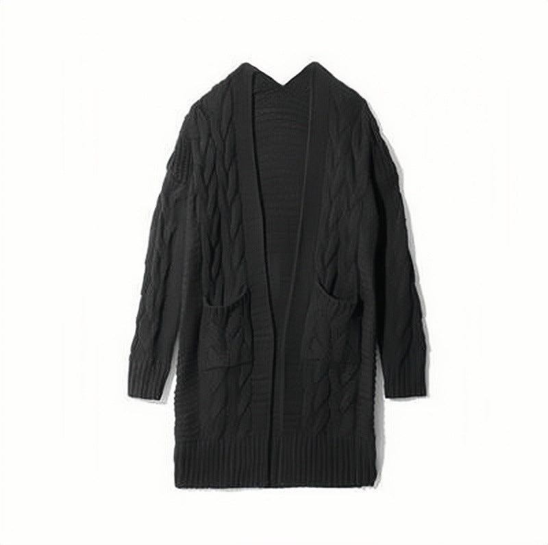 Women chunky knit cardigan with deep pockets and braided pattern Lune London