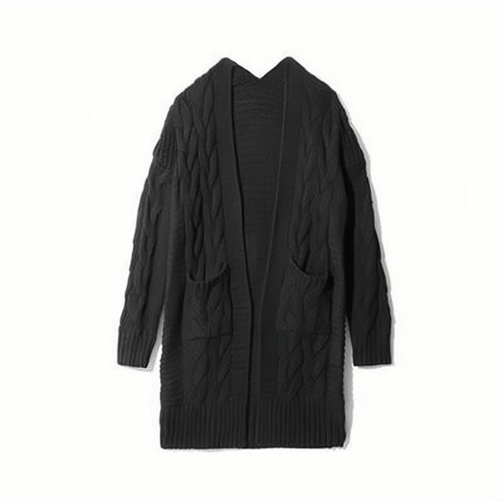 Women chunky knit cardigan with deep pockets and braided pattern Lune London