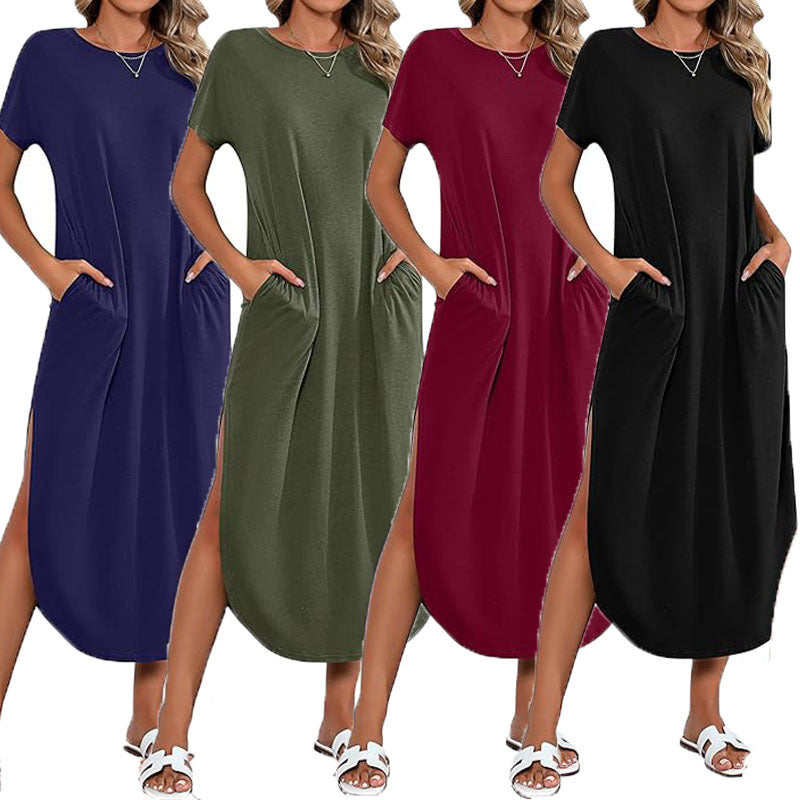 Casual maxi dress for women with side slit and pretty round neck Lune London
