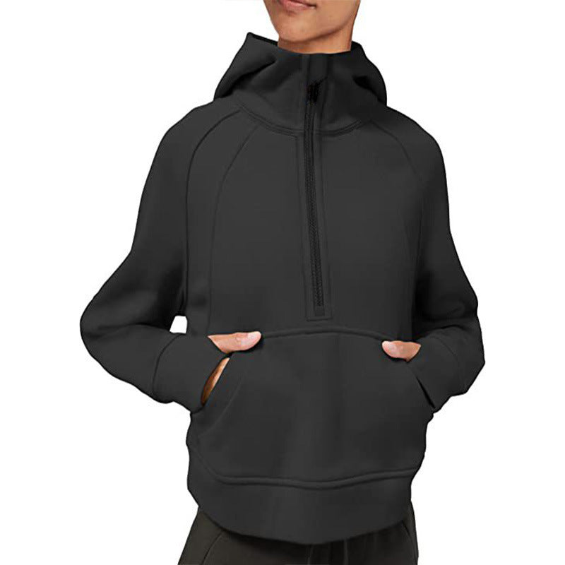 Ladies fleece hooded sweatshirt with half-zip Lune London