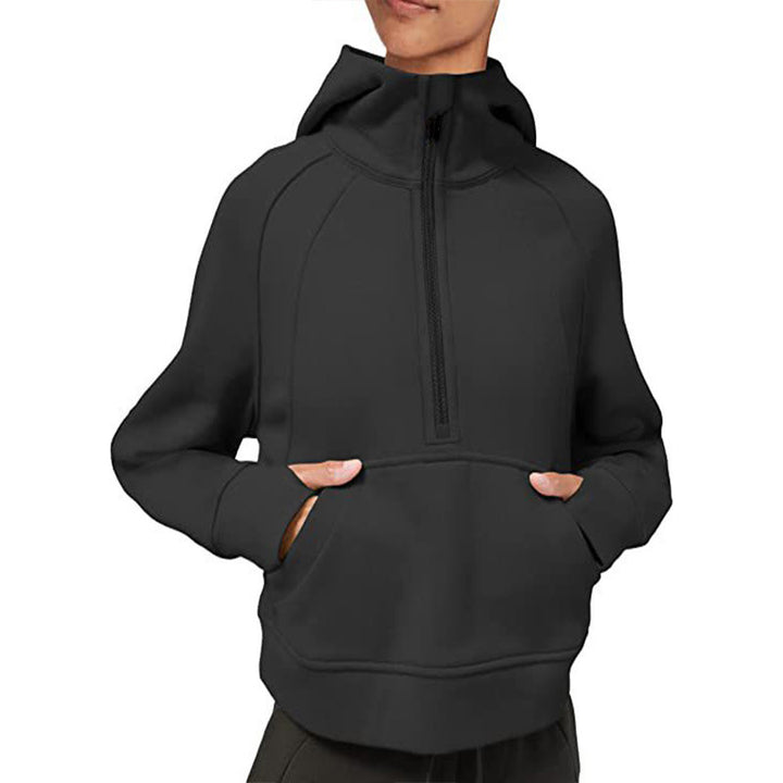 Ladies fleece hooded sweatshirt with half-zip Lune London