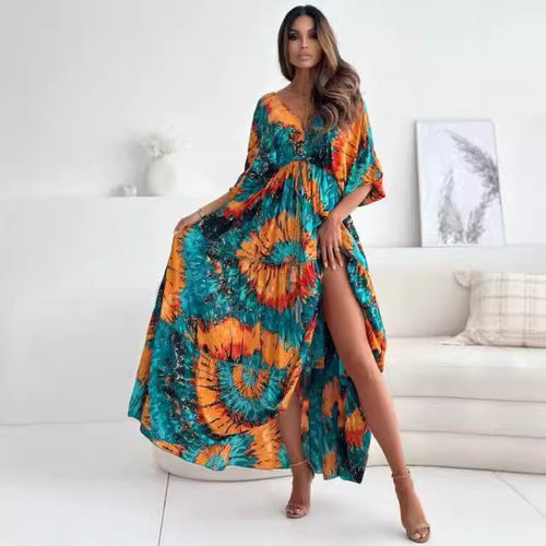 Maxi dress for women with an elegant back neckline and wide ruffled sleeves Lune London