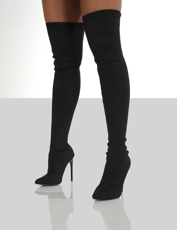 Knee-high women's boots with an elegant heel and high-quality knit structure Lune London