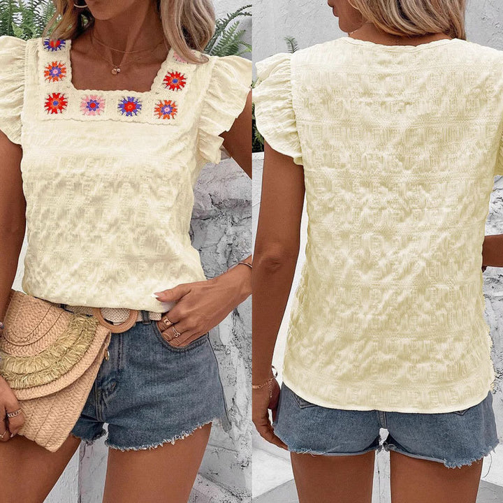 Women Embroidered Ruffle Blouse Lune London