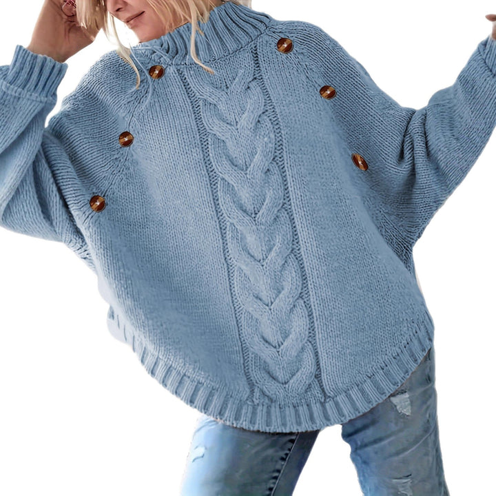 Ladies chunky knit sweater with high collar and button details Lune London