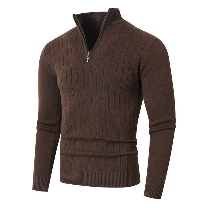Men's knitted sweater with a modern twisted pattern and a high collar Lune London