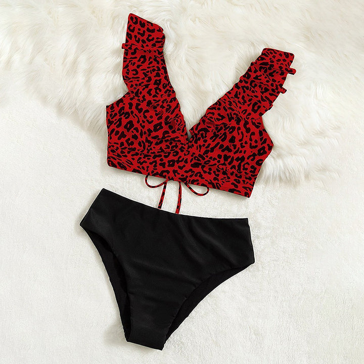 Ladies ruffled top with chic leopard print and style