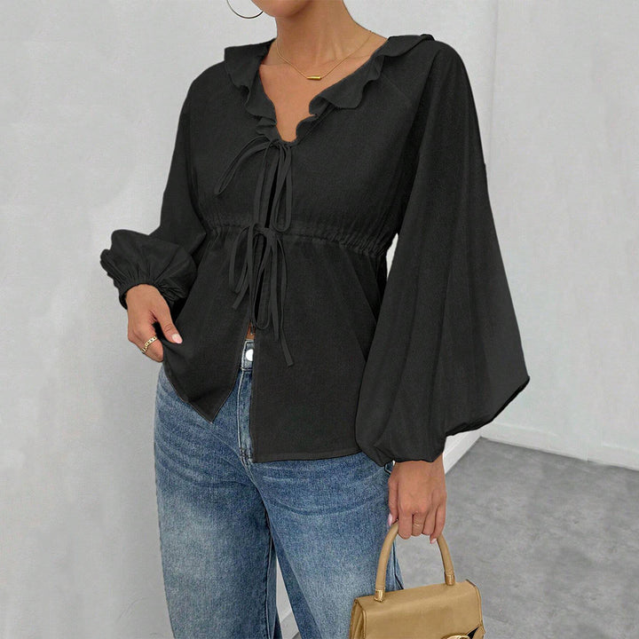 Shirt-jacket for women with voluminous sleeves and ruffle details Chic & Stil