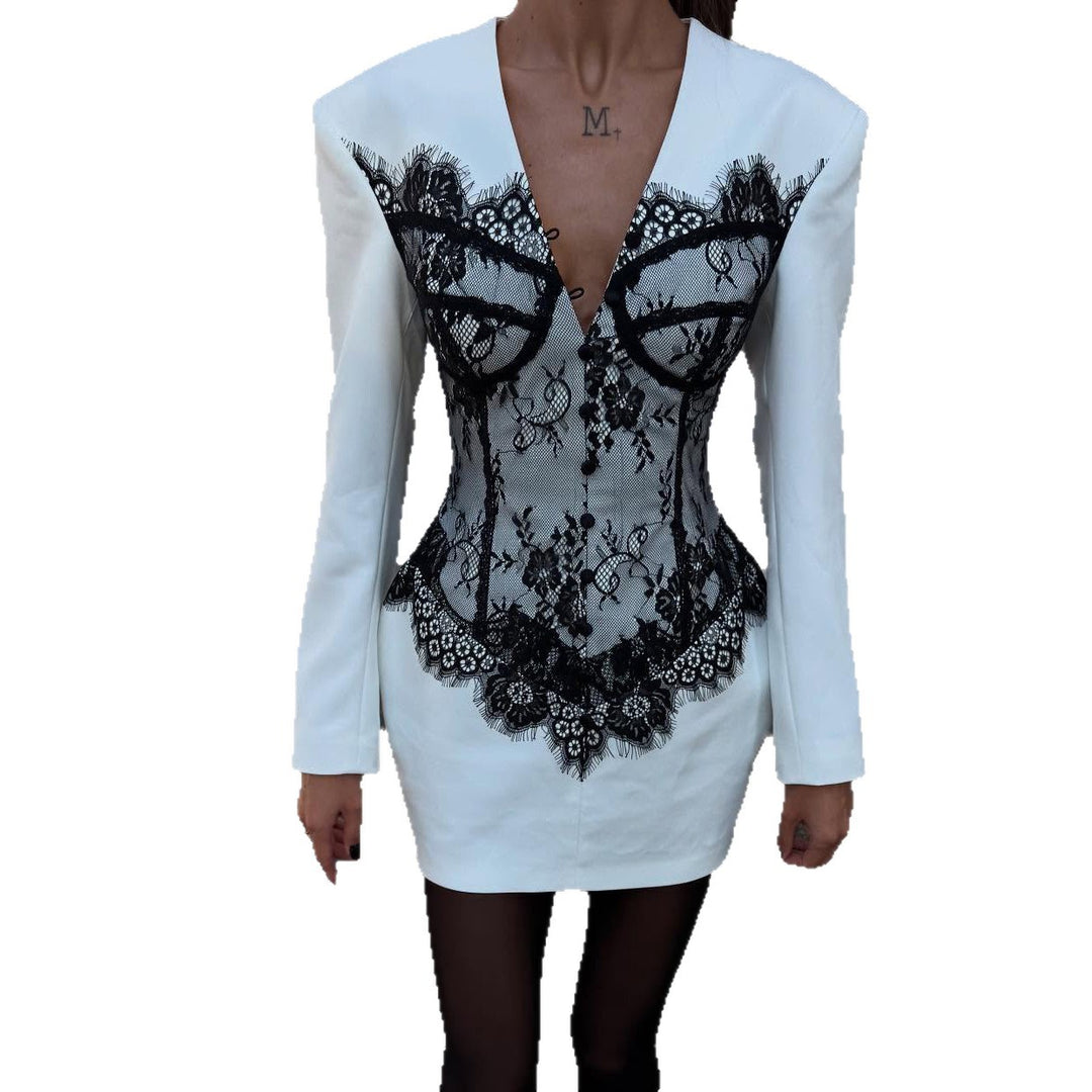 Elegant blazer dress for ladies with lace detail and fitted cut Lune London