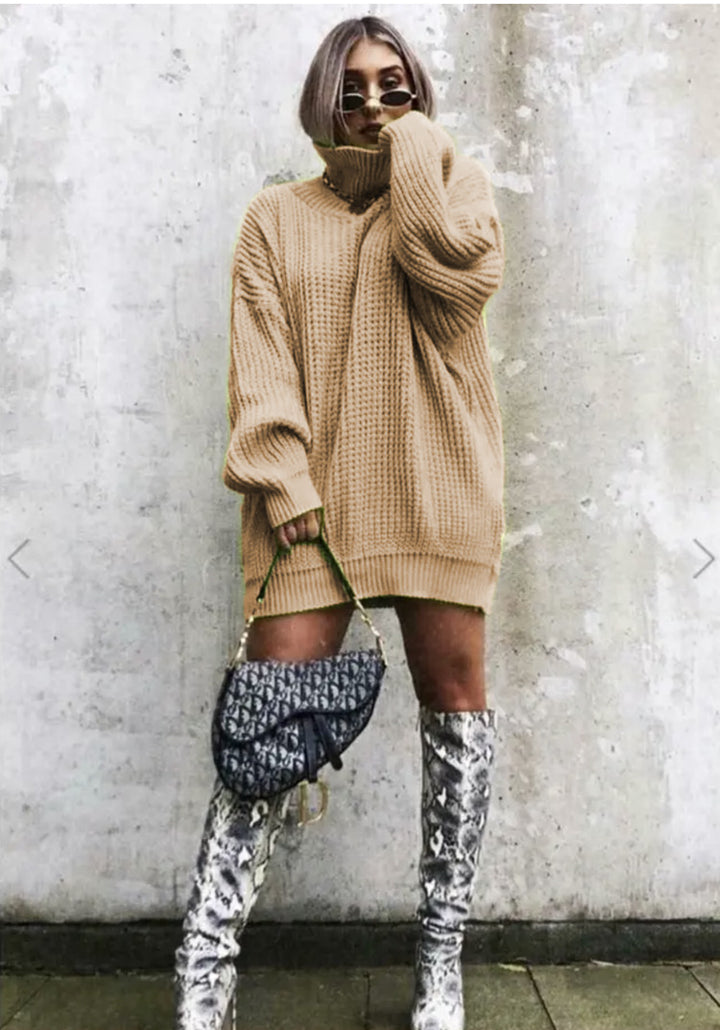 Ladies Large knit sweater with high collar and angular cut Lune London