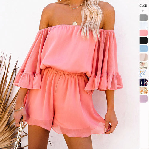 Women Off-Shoulder Short Jumpsuit with Puffy Sleeves Chic & Stylish