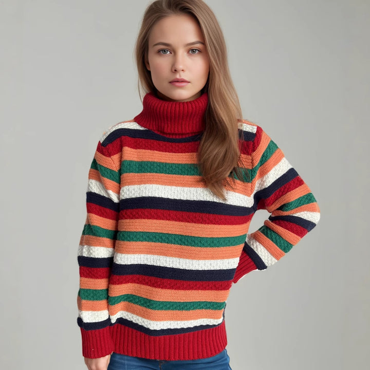 Pull en laine à col roulé rayé pour femmes avec une coupe décontractée et une texture douce Chic & Stil