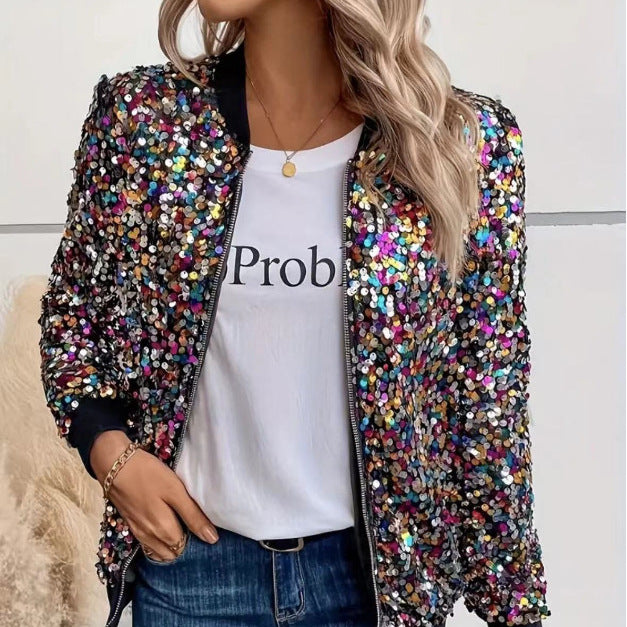 Functional shimmering bomber jacket for ladies Lune London