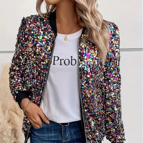 Functional shimmering bomber jacket for ladies Lune London