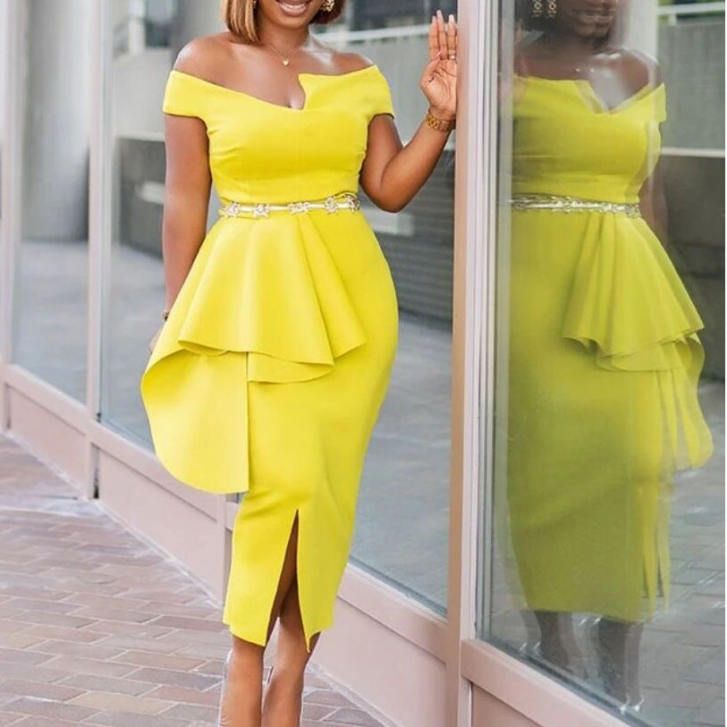 Sheath dress for women with asymmetrical pleats and elegant slit Lune London