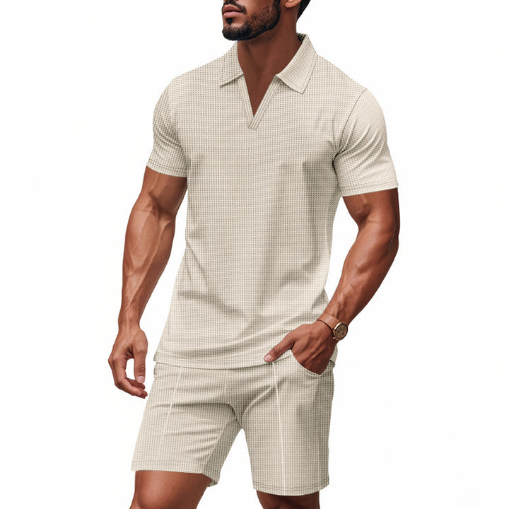 Men's polo set and shorts with trendy V-neck Lune London