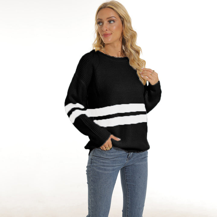 Chunky knit pullover for women with sporty striped pattern and relaxed fit Lune London