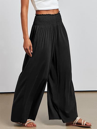Wide summer pants for women with elastic waistband and side pockets Lune London