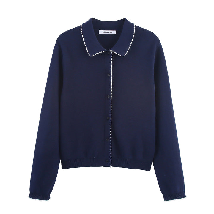 Ladies elegant knitted jacket with contrasting collar Lune London