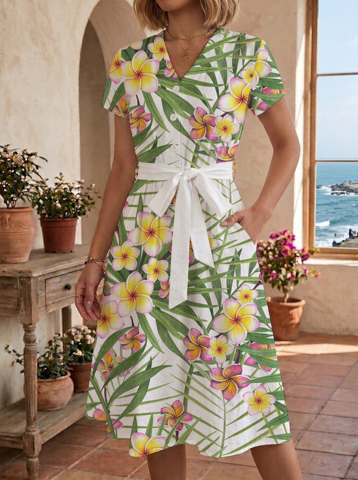 Women's Midi Dress with Floral Accents and Tailored Fit Lune London