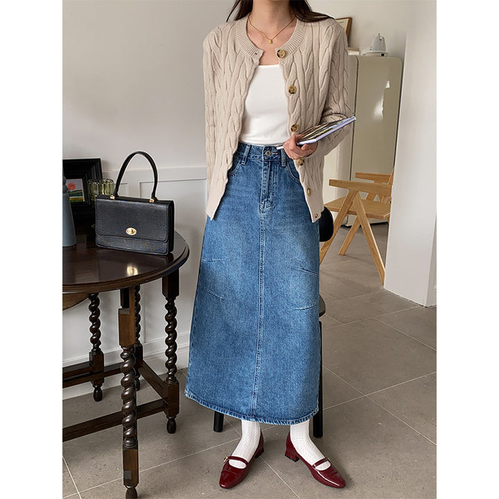 Ladies Long Denim Skirt with Fashionable Pockets Chic & Stil