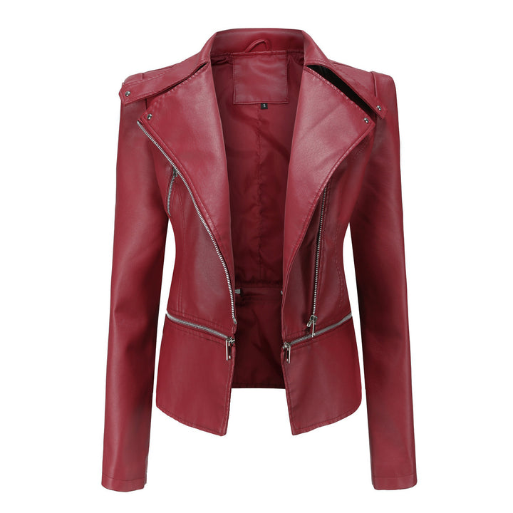 Stylish women's biker jacket with asymmetrical zipper and integrated pockets Lune London