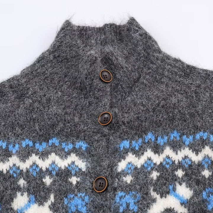 Knitted jacket for women with traditional pattern and high collar Lune London