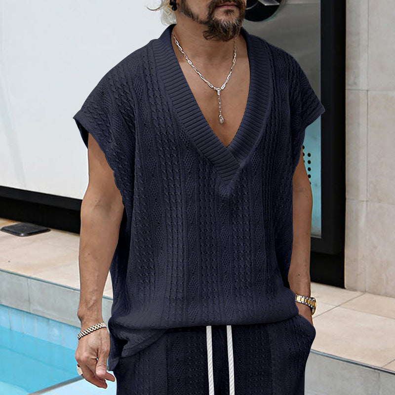Casual Knit T-shirt for Men with V-neck and Oversized Fit Lune London