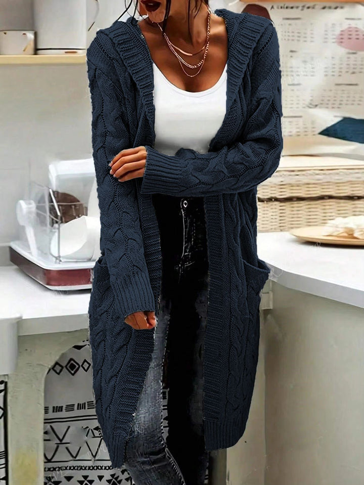 Chunky knit jacket for women with high-quality raised patterns and practical pockets Lune London