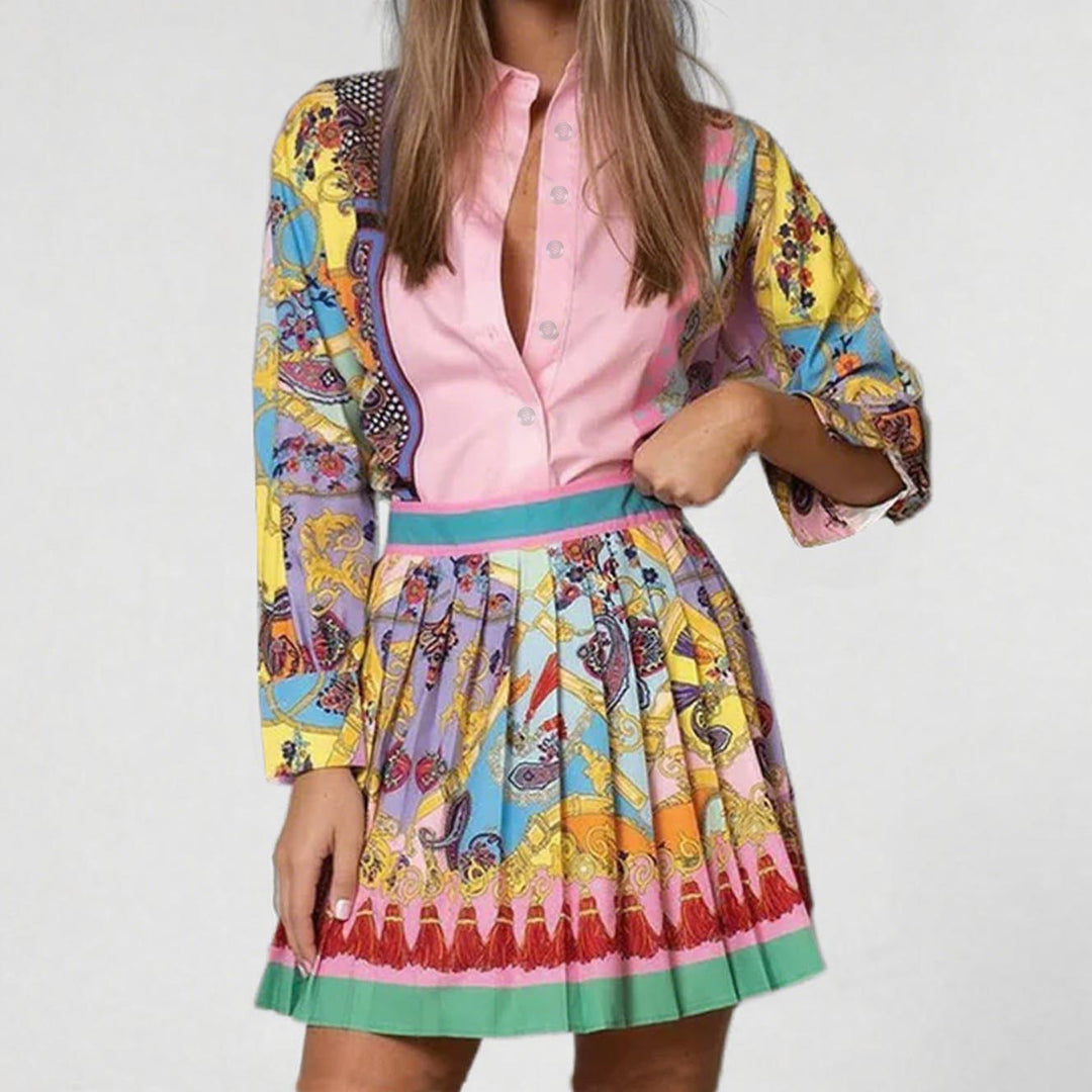 Robe chemise pour femmes avec impression élaborée et coupe ajustée Chic & Stil