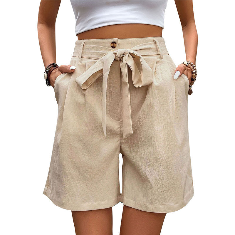 Custom high-waisted women's shorts with tie belt Lune London