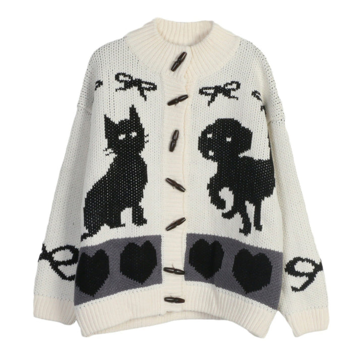 Women's cardigan with playful animal patterns and chic button details