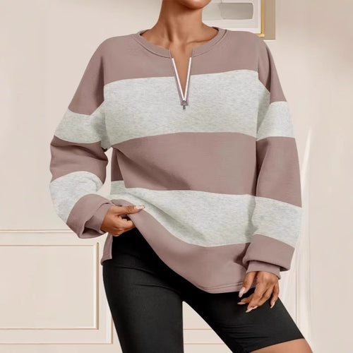 Trendy hooded sweatshirt for women with zipper and striped design Lune London
