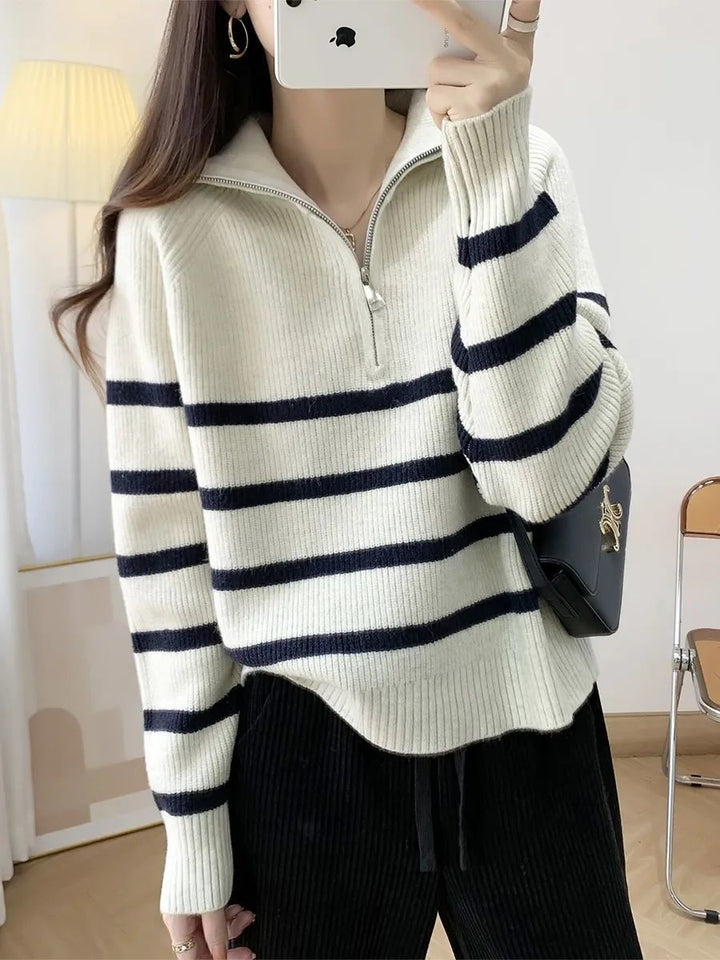 Pull en maille confortable pour femme avec demi-zip Chic & Stil