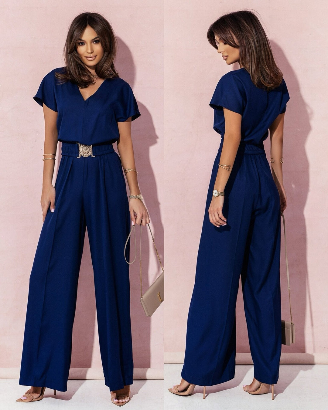 Women’s jumpsuit with wide leg and belt Lune London